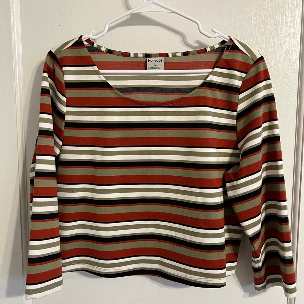 Hurley Women's Long Sleeve Striped Top - Red, Black, White, Green